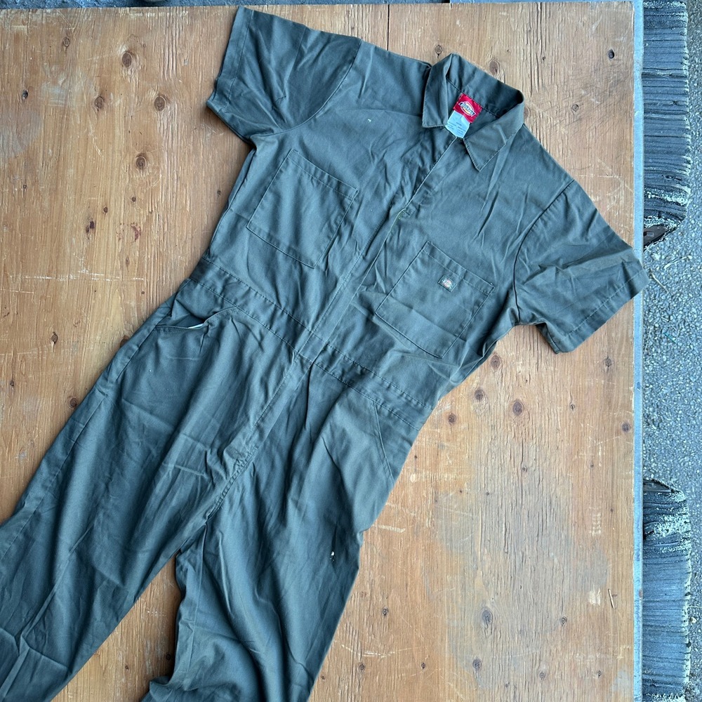 Dickies Women's Short Sleeve Workwear Jumpsuit Coveralls Olive Green Size 1X